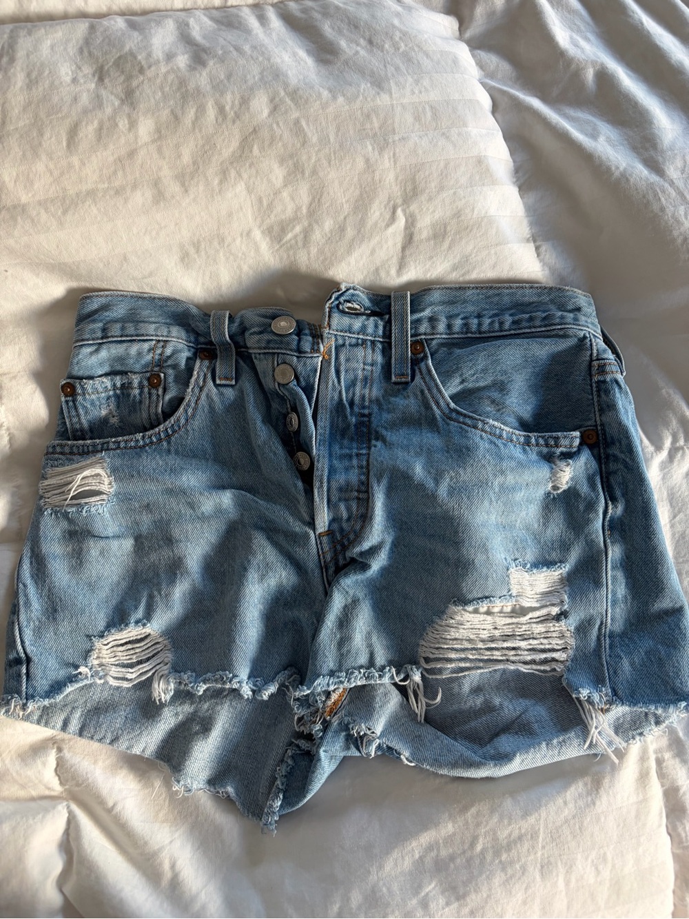 Levi's Light Blue Ripped High-Rise Denim Shorts